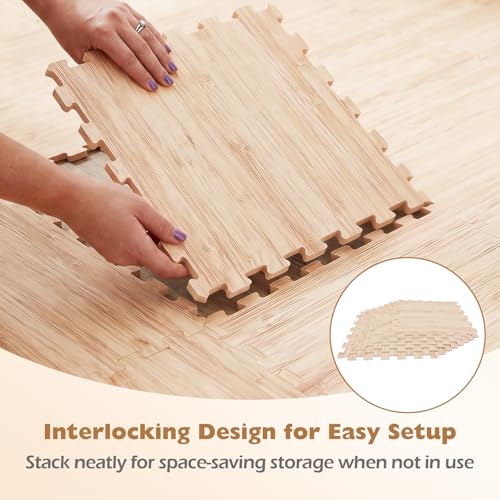 DORTALA 16PCS Interlocking Floor Tiles, Wood Grain Puzzle Printed Foam Tiles, 20'' x 20'' EVA Exercise Gym Mats, Soft Protective Flooring Mats for Home Gym, Living Room, Bedroom & Office - size: 42 sq. ft. (16 pcs)