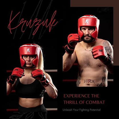 Kruzak Unisex Boxing Headgears - MMA Training, Adjustable Padded, Kara,Muay Thai Headgear, Kickboxing, Sparring, Martial Arts, Karate, Taekwondo MMA Body Equipment - color: Red, size: Small-Medium
