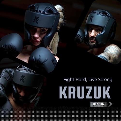 Kruzak Unisex Boxing Headgears - MMA Training, Adjustable Padded, Kara,Muay Thai Headgear, Kickboxing, Sparring, Martial Arts, Karate, Taekwondo MMA Body Equipment - color: Matte Black, size: Large-X-Large