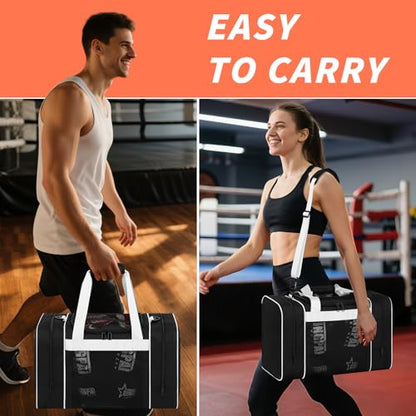 Boxing Gym Duffle Bag, Breathable Mesh Gym Bag for Boxing Gear | Ventilated Design, Wet Pocket, Privacy Pocket, Removable Shoulder Strap | Boxing, MMA, Muay Thai, BJJ & Wrestling Workout Bag - color: White