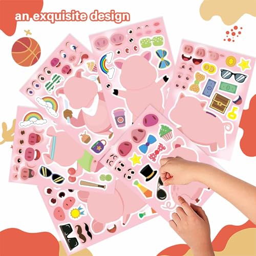 24PCS Pig Stickers for Kids Toddlers, Make-a-face Stickers, Make You Own Kawaii Pink Piggy Stickers Cute Animal Stickers for Brithday Party Favor Supplies Gifts, Teacher Classroom Reward - style: Pink Pig Stickers