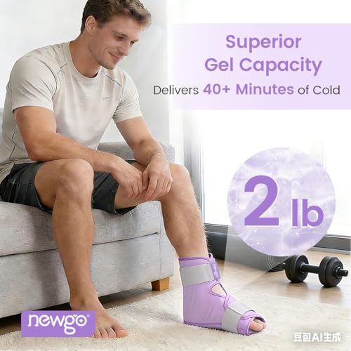 NEWGO Foot Ice Pack Wrap – Cold Compression for Plantar Fasciitis, Purple | 360° Full Coverage Gel Ice Boot, Reusable For Heel & Ankle Pain, Swelling, Achilles Tendonitis, Sprains - color: Purple