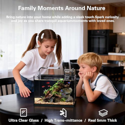 Glass Fish Tank Kit,2.8 Gallon Fish Tank,Small Aquarium, Ultra-Clear Nano Aquarium,Betta Fish Tank,Small Fish Tank,Aquarium Starter kit,Desktop Fish Tank,with Light and Filter