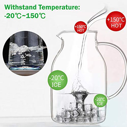 88OZ Glass Pitcher with Lid and Spout - High Heat Resistance Pitcher for Hot/Cold Water & Iced Tea (2.6L) - color: L 2.6L, size: 88 Ounces