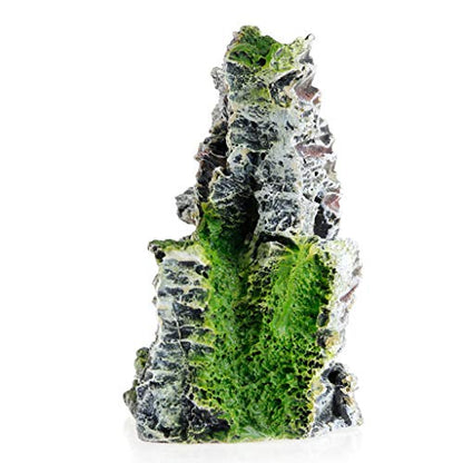 Aquarium Rock Cave, Large Resin Cave Decoration for Fish Tank, Mountain View Artificial Rock with Moss and Trees for Betta Cichlid Fish Shrimp to Hide Rest Breed, Decor