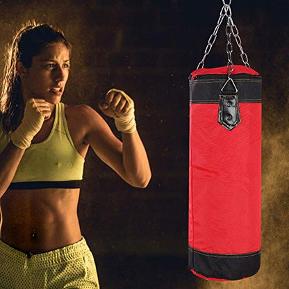 Boxing Training Punch Bag, Canvas Punching Bag Set with Sandbag/Metal Chain/Hook/Carabiner, Perfect for Developing Hand and Foot Technique(Red 60cm)