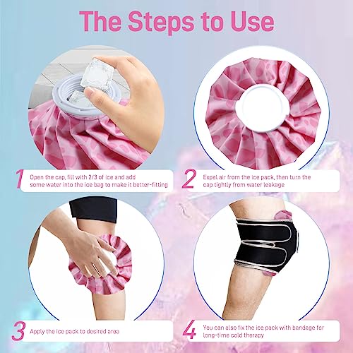 Ice Pack for Injuries Reusable, Ice Bag Reusable 11" Hot Water Bag for Hot & Cold Therapy, No-Leak Elastic Pink Ice Bag for Pain Relief, Menstruation Pain Injuries Muscle Strains - size: 11 Inch