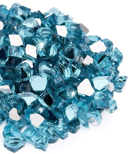 20 lb 1/2 Inch Reflective Fire Glass, Pacific Blue, Sparkly, Eco-Friendly, Convenient, Mirror Finish - color: Pacific Blue, size: 20 Pound (1/2")