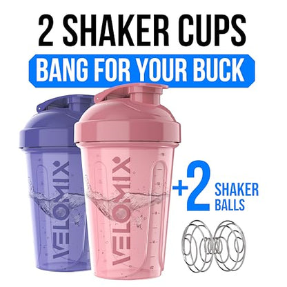 VELOMIX 2 Pack 20oz Protein Shaker Bottle for Protein Mixes, Lavender Glow - color: B4) Lavender Glow
