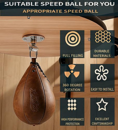 Speed Bag for Boxing & MMA,Leather Reflex Training Pear Shaped Punching Bag - color: Brown