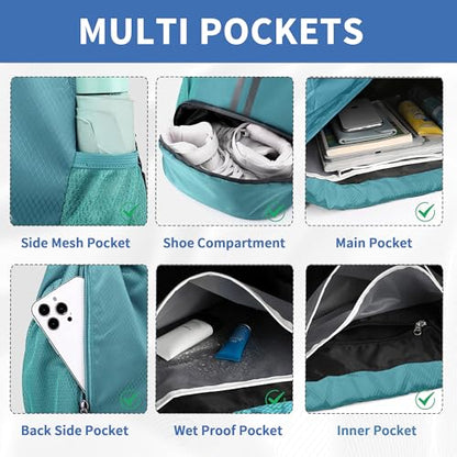 JELUTAR Drawstring Backpack Gym Bag with Shoes Compartment, Teal - color: Teal, size: Large