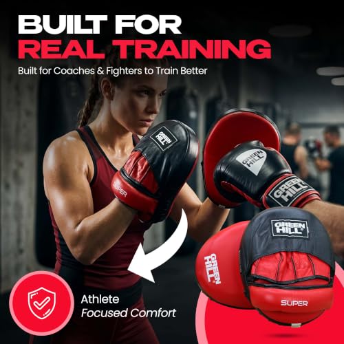 Green Hill Curved Boxing Focus Mitts for MMA, Muay Thai & Boxing - color: 5014 RED/BLACK