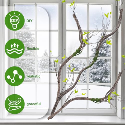 3Pcs 35in Artificial Tree Branches, Realistic Wall Hanging Bendable Tree Vines Twigs Fake Plants Tree Trunk Garland with Leaves Moss for Outdoor Garden Wedding Home Wall Porch Mantel Decoration