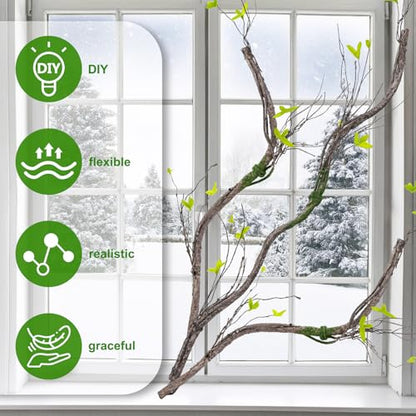 3Pcs 35in Artificial Tree Branches, Realistic Wall Hanging Bendable Tree Vines Twigs Fake Plants Tree Trunk Garland with Leaves Moss for Outdoor Garden Wedding Home Wall Porch Mantel Decoration