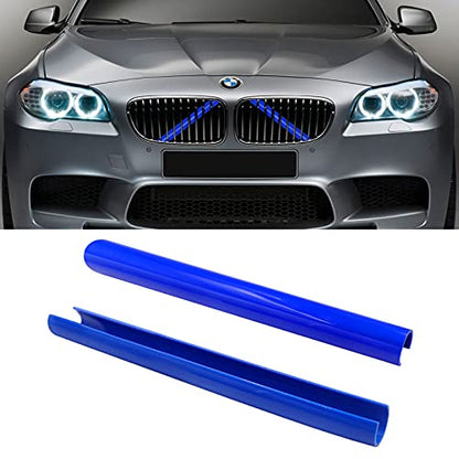 Jaronx Compatible with BMW Grill Inserts for 2 5 6 7 X1 X2 Series,F10 F11 F45 F12 F13 F01 F02 F48, Compatible with BMW V Brace Wrap Covers Blue Grill Stripes Front Grille Trim Stripes (Blue) - color: Blue, size: F10/F48