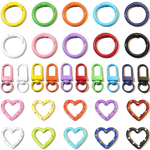 30PCS Keychain Clasp Set – 10 Colors Small Set with Lobster Clasps, Heart-Shaped Clasps and Spring O Rings for DIY Crafts, Gifts, Keychains & Classroom Projects - color: 10 colors-30pcs