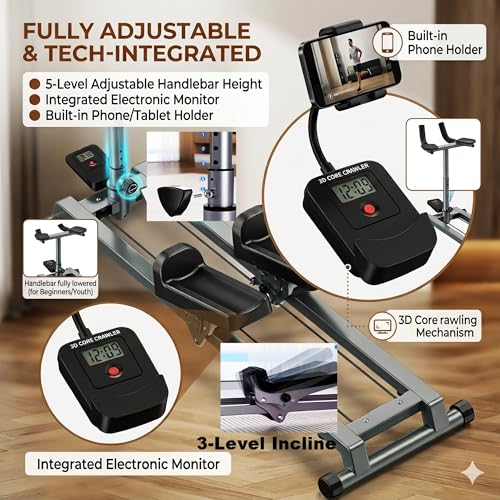 Crawling Training Machine Noiseless Spine Twist Stretch Trainer Home Gym Exercise Machine with Adjustable Hand Grips LED Display Knee Support & Steel Frame Full Body Low-Impact Cardio 400Lbs Capacity
