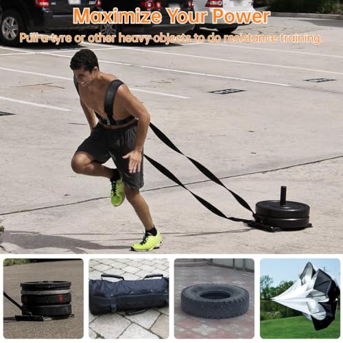 Power Drag Sled Harness Kit for Sprint Training, Tire Pulling, Adjustable Strap Workout Gear for Athletes and Strength Workouts