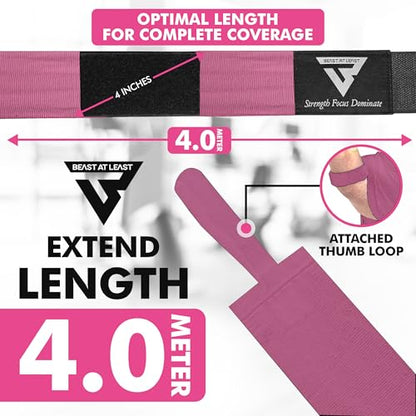 Boxing Hand Wraps, 180 Inches Inner Gloves with Thumb Loop | Elasticated Knuckle Protection for Martial Arts | Soft Under Mitts for Muay Thai, Kickboxing, MMA, Punching Bag Men Women - color: Pink