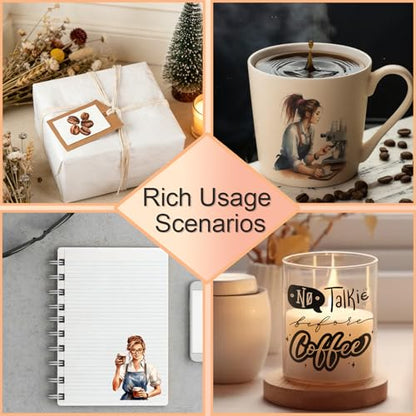 4 PCS Coffee Quotes UV DTF Cup Wraps, Waterproof Transfer Stickers for Tumblers and Mugs, Durable Rub-on Decals for Smooth and Flat Surfaces - style: coffee quotes