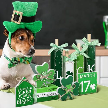 11 Pcs St. Patrick's Day Table Decorations Wood Faux Books Irish Table Top Decor Clover Wooden Sign Centerpiece for St. Patrick's Day - style: Clover