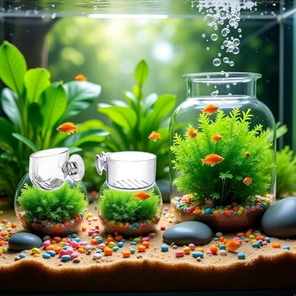 4 Pcs Aquarium Plant Pot Planter, Glass Fish Tank Plants Holder, Aquarium Decoration Plant Cup with Suction Cups for Fishes Tank Ornament Aquarium Décor Plastic Plants Fish and Aquatic Pets