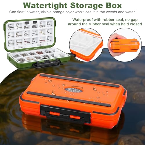 3 Pcs Small Waterproof Tackle Box Organizer, Plastic Double-Sided Storage with Adjustable Dividers for Fishing Lures, Hooks, Bait (Green, Orange, Gray)