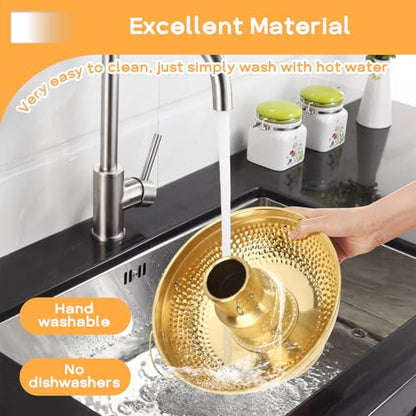 8.6 In 304 Stainless Steel Shrimp Cocktail Serving Dish, Groove Hotpot Chilled Serving Tray Gold with Ice Button, Cold Fruit Platter Tray for Parties Drinks Veggies Seafood Salad Sushi (Gold)