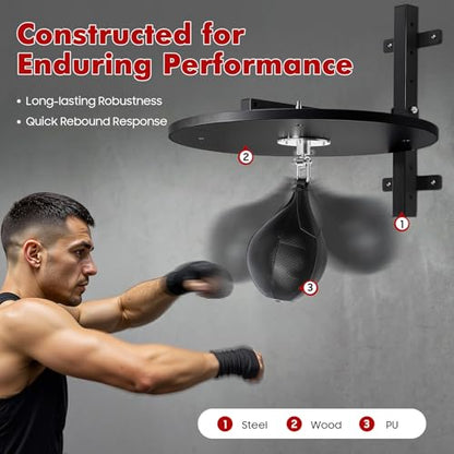 Speed Bag Platform Kit, Professional Wall-Mounted Speed Bag Platform Kit with PU Punching Ball, Adjustable Height Heavy Duty Boxing Training Equipment for Home Gym Office - color: Black
