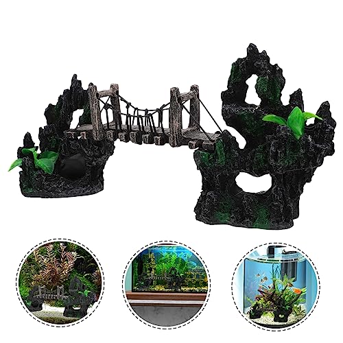 BESPORTBLE Underwater Suspension Bridge Decor for Fish Tank Resin Rockery Ornament Aquarium Landscaping Statue for Betta Fish Habitat and Aquarium Accessory