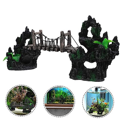 BESPORTBLE Underwater Suspension Bridge Decor for Fish Tank Resin Rockery Ornament Aquarium Landscaping Statue for Betta Fish Habitat and Aquarium Accessory