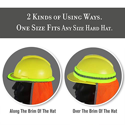 Evridwear High Visibility Neck Sun Shield with Reflective Stripe, Safety Hard Hat Shade with Breathable Mesh Elastic Band for Construction, Outdoor Activities, Landscaping from UV | 2 Pack,Reflective Stripe,Breathable Mesh Elastic Band,UV Protection for C