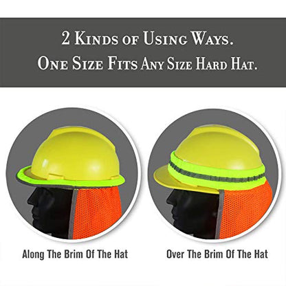 Evridwear High Visibility Neck Sun Shield with Reflective Stripe, Safety Hard Hat Shade with Breathable Mesh Elastic Band for Construction, Outdoor Activities, Landscaping from UV | 2 Pack,Reflective Stripe,Breathable Mesh Elastic Band,UV Protection for C