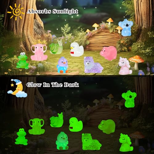 50Pcs Unique Mini Resin Animals Variety Pack, Glow in the Dark Miniature Figures Bulk, Small Luminous Animal Figurines for DIY Crafts Miniature Garden Aquarium Terrarium Office Home Decoration