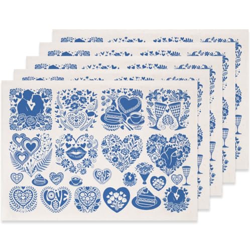 SUPERDANT 5PCS Heart Flower Underglaze Paper Transfer Love Transfer Papers for Clay Ceramic Porcelain Under Glaze Transfers Pottery Enamel Decals Blue Underglaze Decal Handcrafted Gifts for Lovers - style: Valentine's Day Heart