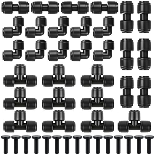 45 Pack Quick Connect 1/4 Inch Drip Irrigation Fittings Kit, 1/4" Dripline Push-to-Fit Connectors Assortment for 1/4-Inch Drip Tube for Garden Sprinkler Systems - size: 1/4" Quick Connect Kit-45P