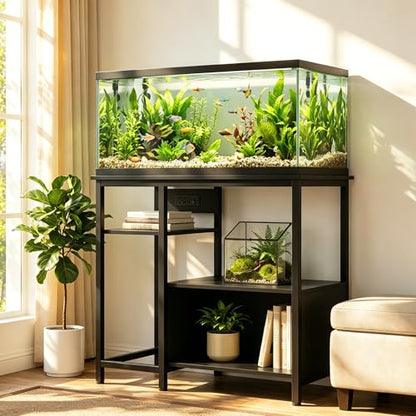 40-50 Gallon Fish Tank Stand, Heavy Duty Aquarium Stand with Power Outlets & Storage Shelves, Industrial Wood Metal Fish Tank Table Cabinet, 600LBS Terrarium Stand Tank Stand for Aquarium, Turtle Reptile Tank