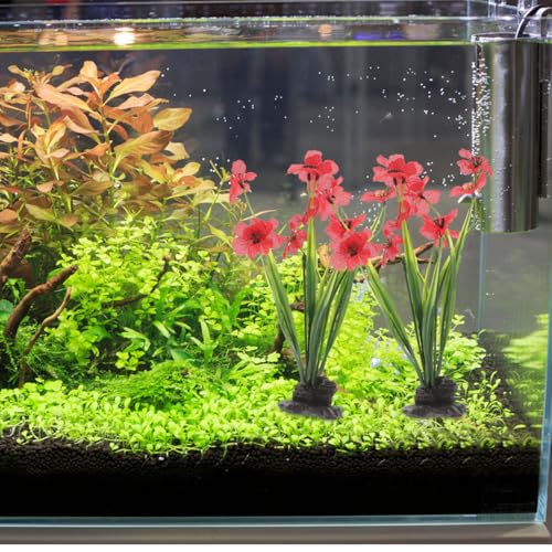 Toyvian Artificial Aquarium Plants, 2pcs Small Purple Crimson Fake Water Grass Plastic Decor Fish Tank Ornaments for Desktop Betta Fish Accessories