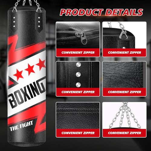 Filled Punching Bag for Adults, 4FT Boxing Bag with Sponge Filler & Gloves | PU Leather Hanging Punching Bag, Heavy Kicking Bag Boxing Equipment for MMA Training Karate Kickboxing - style: Fighting