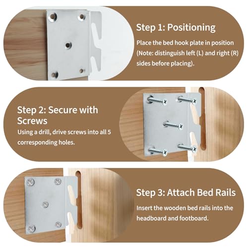 Mcredy 2 Pcs Heavy Duty Wood Bed Rail Hooks Plates Replacement with Screws | Universal Bed Frame Hooks, For Frame Brackets Headboard Footboard - size: Silver-2 Pcs