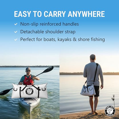 Gusseted Insulated Fish Cooler - Zipper Waterproof Nylon Bag - Portable and Leakproof With Heavy Duty Handles for Travel, Outdoor, Fishing - size: 55 x 24 Inch