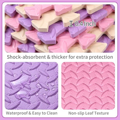Foam Play Mat, EVA Non-Toxic Interlocking Floor Mats | Tamiplay, ASTM & CPSIA Passed, 11.8 x 11.8″, 0.4″ thick, Non-slip & Waterproof, Easy to clean, Easy Assemble - color: Pink/Beige/Purple, size: 36 Pcs/70.8*70.8