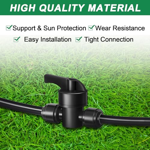 30 Pcs 1/4" Drip Irrigation Tee Connectors for Tube Quick Connect Parts Fittings for 1/4 Inch(6.35mm) Tubing or Sprinkler(Pom,Shut off Ball Valve,Black) - size: Black, style: Shut Off Ball Valve