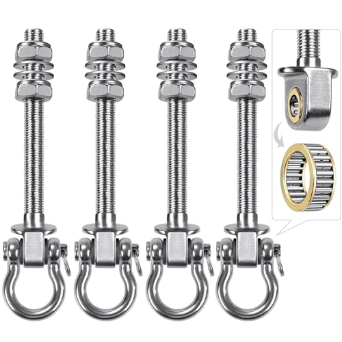 SELEWARE 4 Pcs Stainless Steel Bearing Swing Hangers Heavy Duty Swing Hooks | 5" x M2/5" Swing Bolt for Wood and Steel Beam, Swing Sets Hardware for Hammock, Yoga, Porch Swing, Heavy Bag, 1500LB Capacity - color: 4 Pack Bearing Hangers (5" X M2/5" Threade
