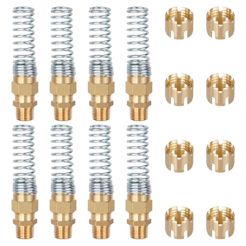 Brass DOT Air Brake Hose End Fitting, Dazakoot 3/8” Hose x 1/2” Male Connector with Spring Guard, Air Brake Connector for Semi Truck - 8 Pack End Fitting & 8 Pack Sleeve Tube - size: 3/8" Hose X 1/2" Male, style: 16PCS KIT