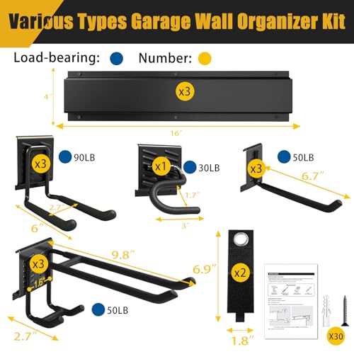 KOFANI 48IN 700LB Heavy Duty Garage Tool Organizer Wall Mount Storage Rack | Suitable for Garage Organization and Storing Various Tools Such as Ahovels, Rakes, Brooms, Leaf Blowers and Hoses.