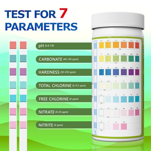 Aquarium Test Strips - Aquarium Water Test Kit - 150 Fish Tank Test Strips for Freshwater Saltwater - Pond Water Tester Kits - Rapid Accurate Easy to Test Nitrate, Nitrite and More (7-Way)