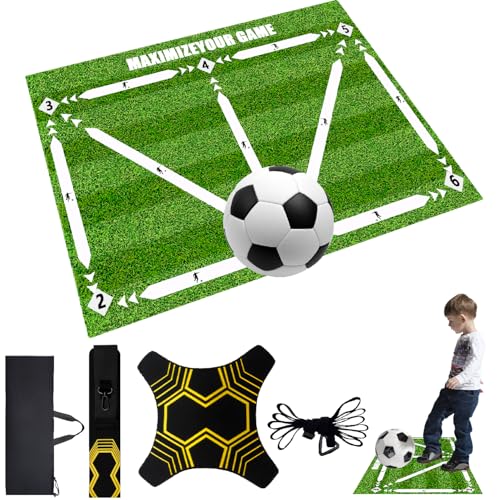 Football Footstep Training Mat, 35 * 24 in Dribble Up Soccer Mat with Storage Bag and Return Trainer Net, Soccer Skills Training Equipment, Improve Speed, Strength and Coordination Golf Hitting