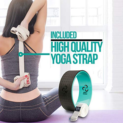 Yoga Wheel Kit for Beginners - Wheel, 2 Blocks, Strap & Guide | Back Roller to Relieve Back Pain & Tension, Deepen Stretches & Boost Flexibility - Complete Home Set for Women & Men