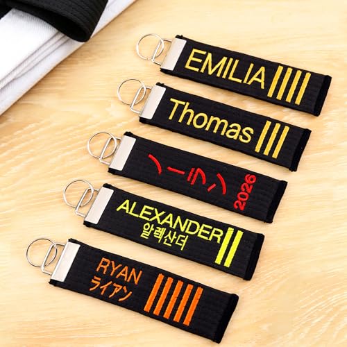 Personalized Name Keychain for Men | Custom Embroidery Text Dan Rank Lanyard | 5.71x1.57 Inch Customized Key Chain | Black Belt Promotion Gift for Martial Arts Sensei Karate Taekwondo Practitioners
